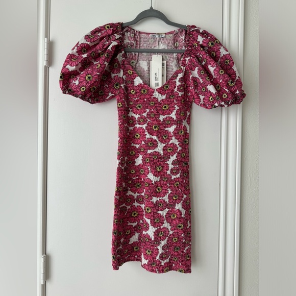 Zara Floral Ruched Dress with Puff Sleeves | Small - Picture 2 of 3